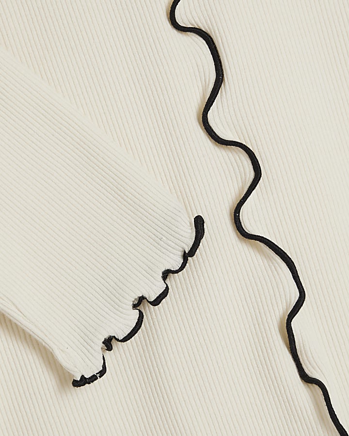 Cream Ribbed Lettuce Hem Top