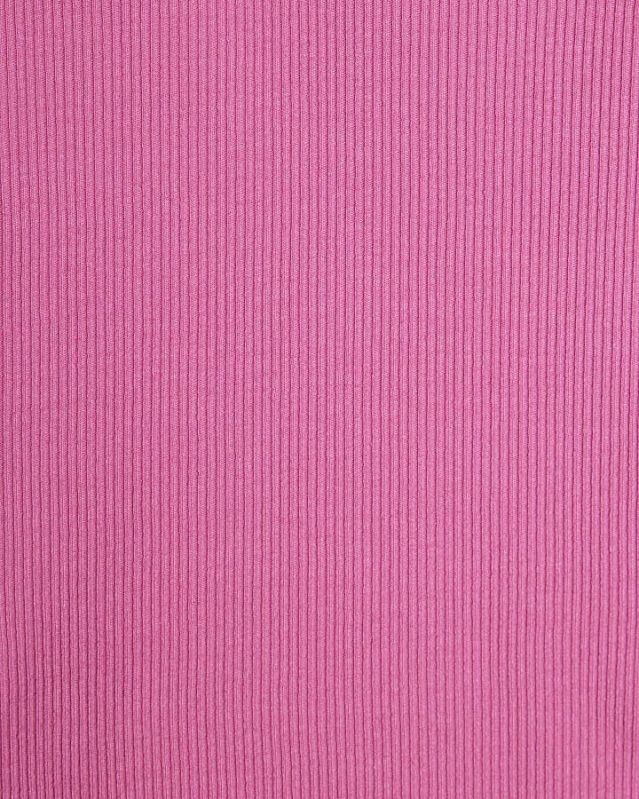 Pink Long Sleeve Rib Polo Top