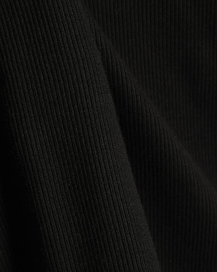 Black Long Sleeve Rib Polo Top