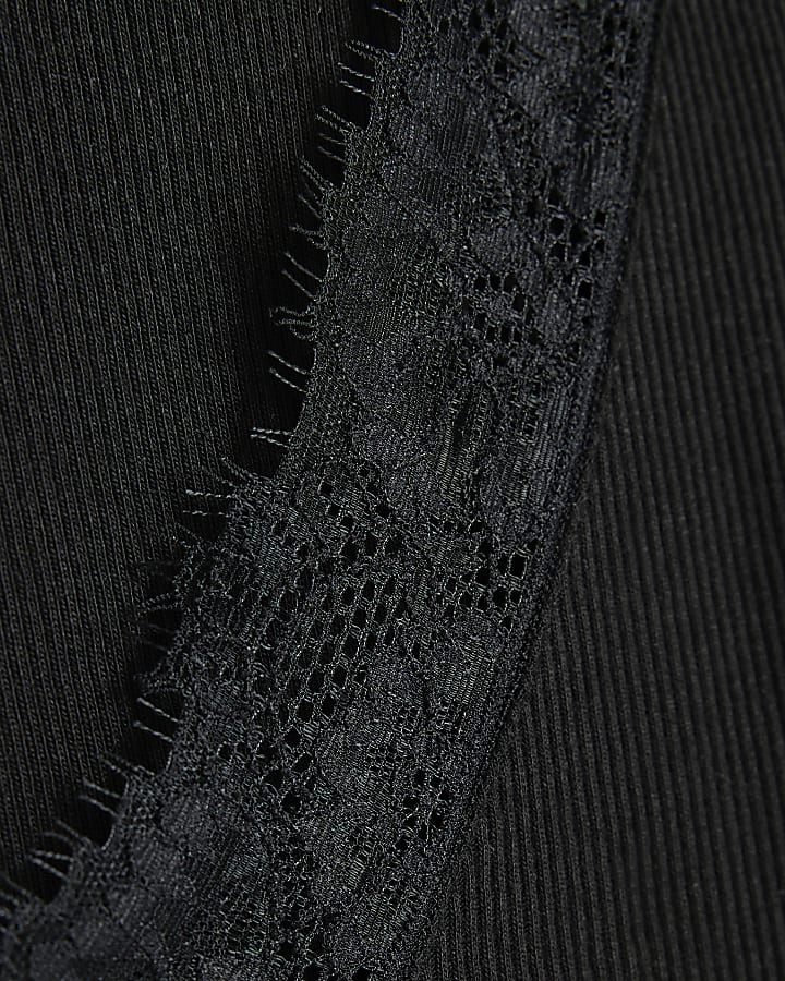 Black V Neck Lace Trim Top