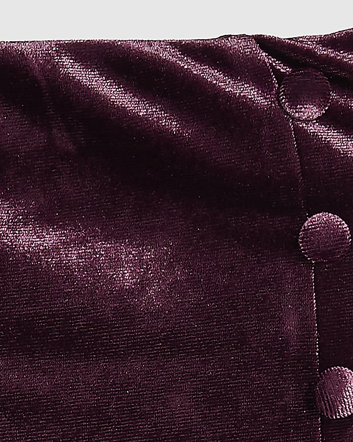 Burgundy Velvet Button Mini Skirt