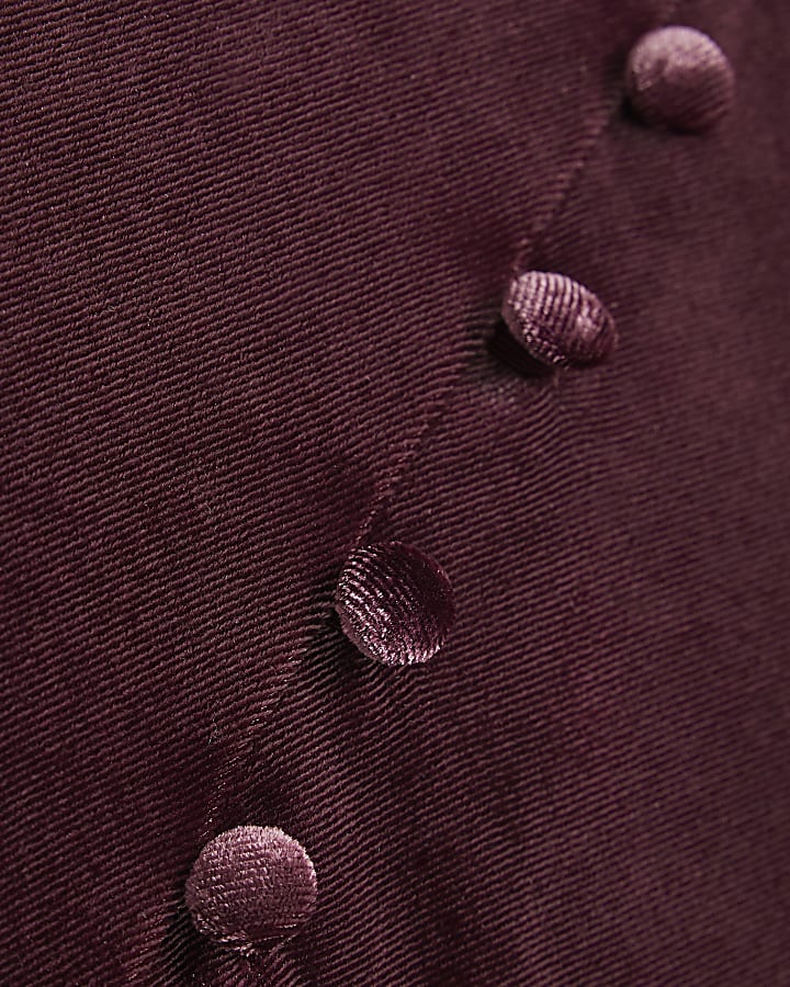 Burgundy Stand Up Collar Button Velvet Top