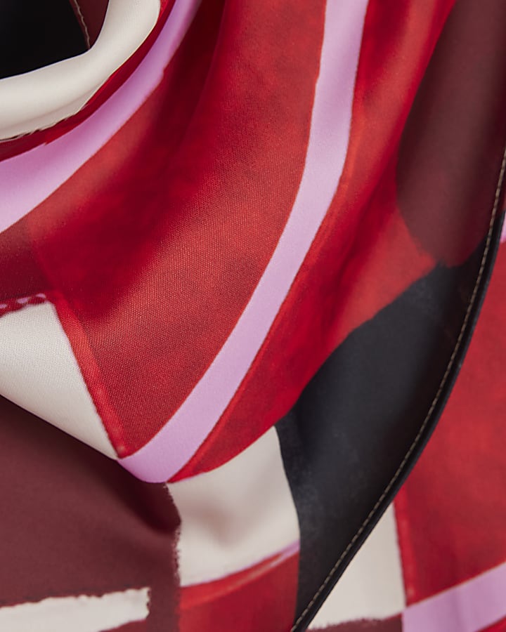 Red Satin Colour Block Cowl Neck Top