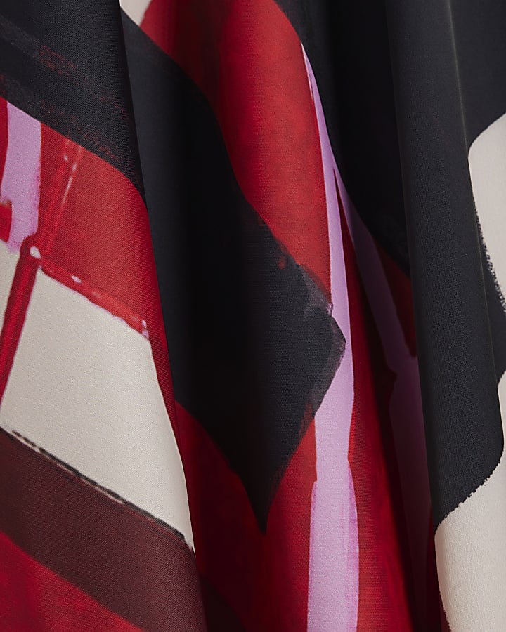 Petite Red Colour Block Asymmetric Midi Skirt