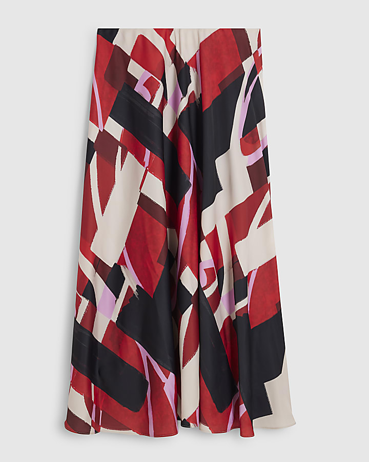 Petite Red Colour Block Asymmetric Midi Skirt