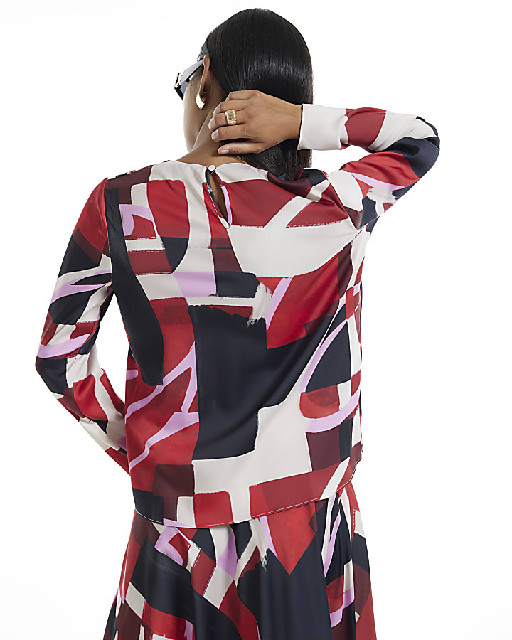 Petite Red Satin Colour Block Cowl Neck Top