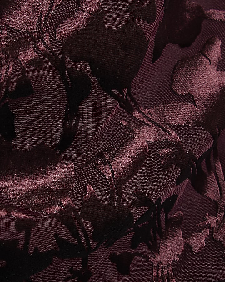 Burgundy Velvet Devore Asymmetric Drape Top
