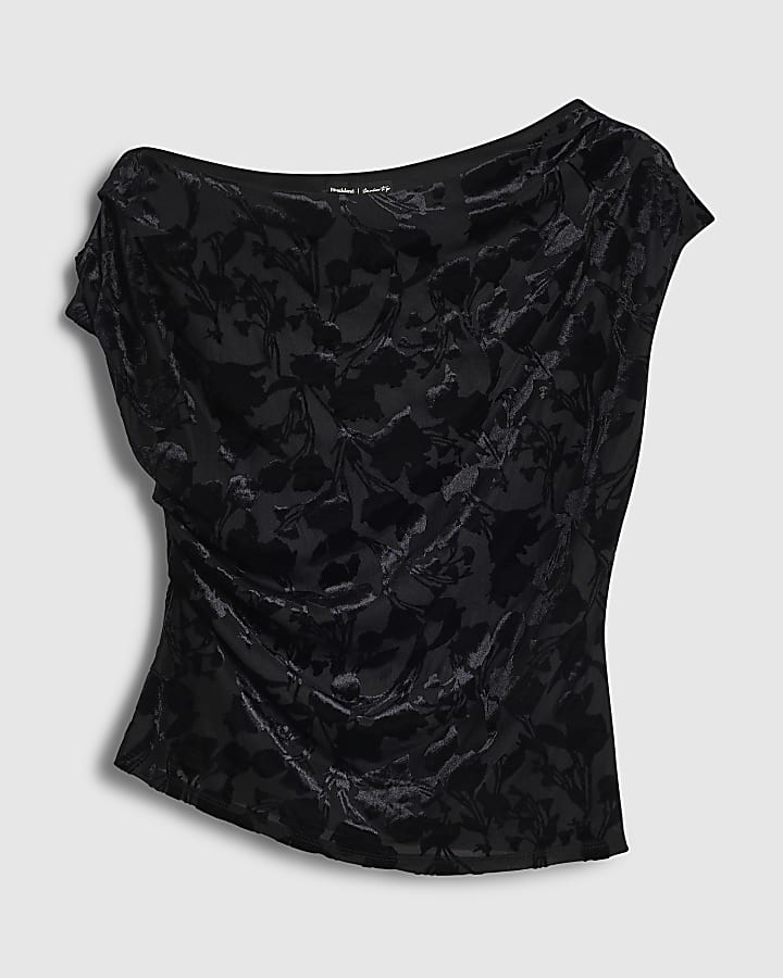 Black Velvet Devore Asymmetric Drape Top