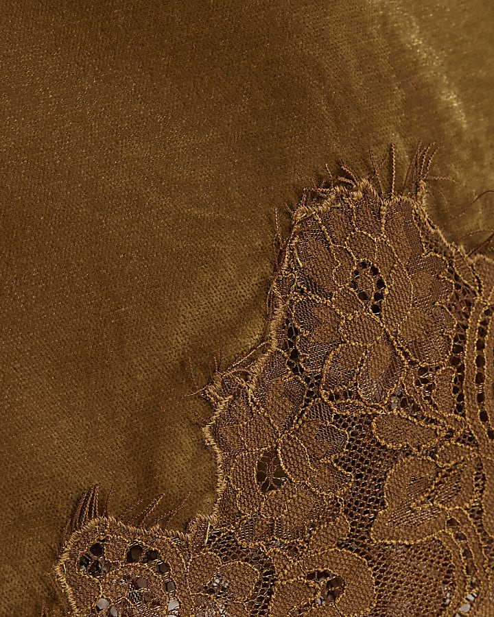 Brown Velvet Lace Trim Cami Top