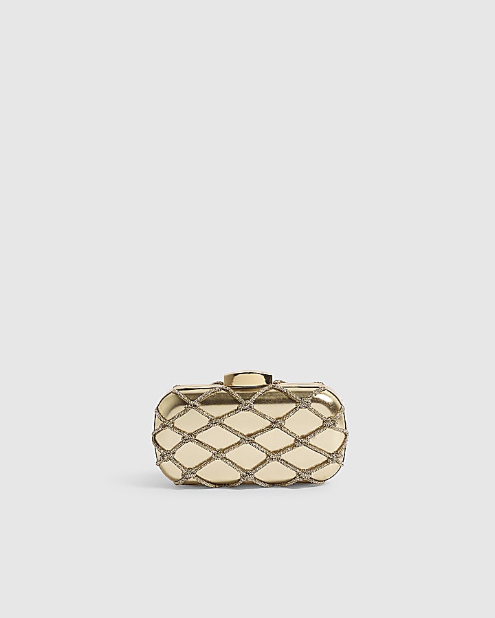 Gold Diamante Rope Hard Clutch Bag