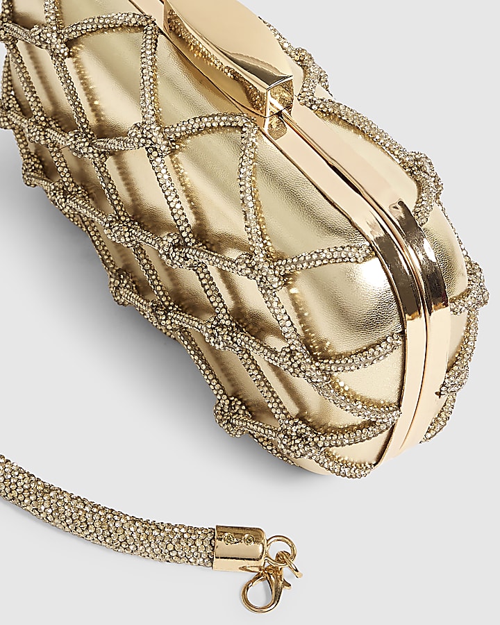 Gold Diamante Rope Hard Clutch Bag