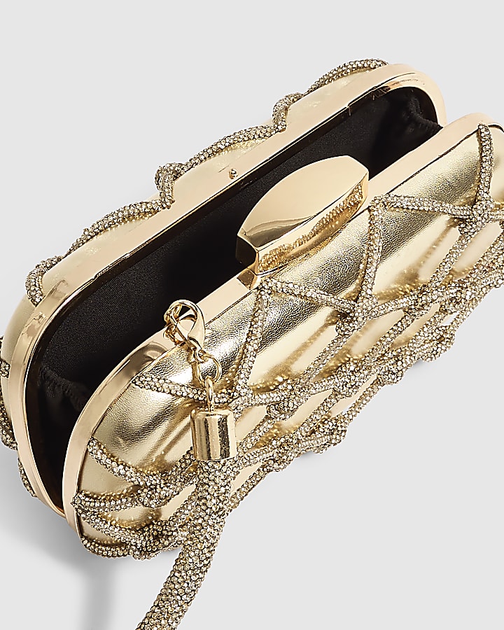 Gold Diamante Rope Hard Clutch Bag