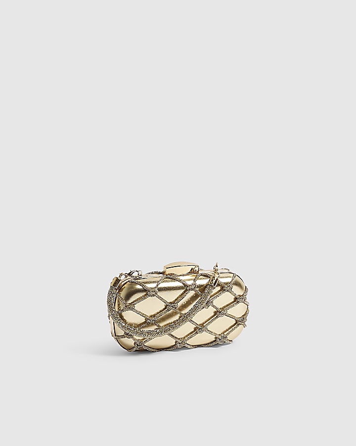Gold Diamante Rope Hard Clutch Bag