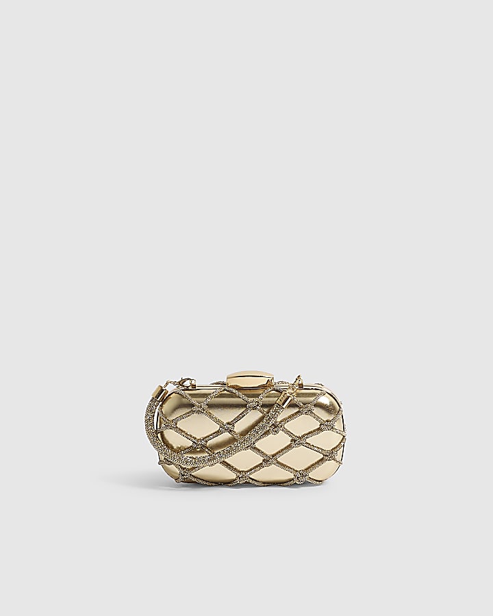 Gold Diamante Rope Hard Clutch Bag