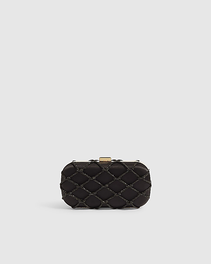 Black Diamante Rope Hard Clutch Bag