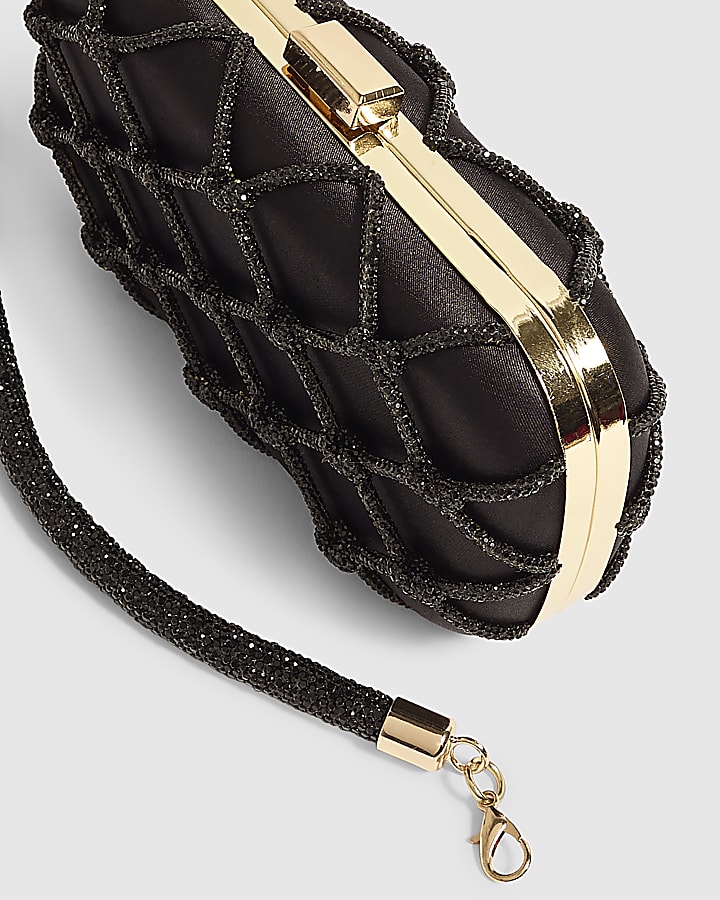 Black Diamante Rope Hard Clutch Bag