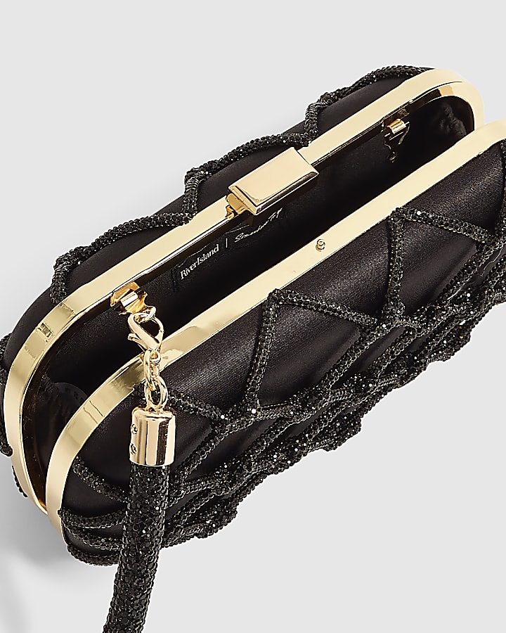 Black Diamante Rope Hard Clutch Bag