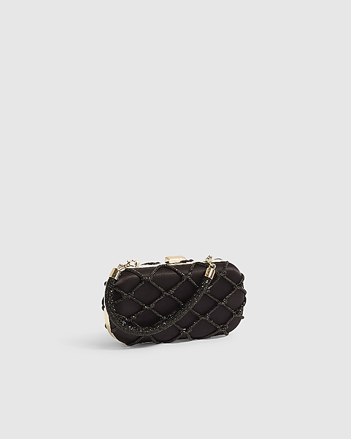 Black Diamante Rope Hard Clutch Bag
