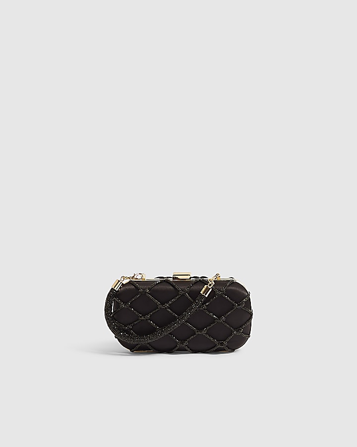Black Diamante Rope Hard Clutch Bag