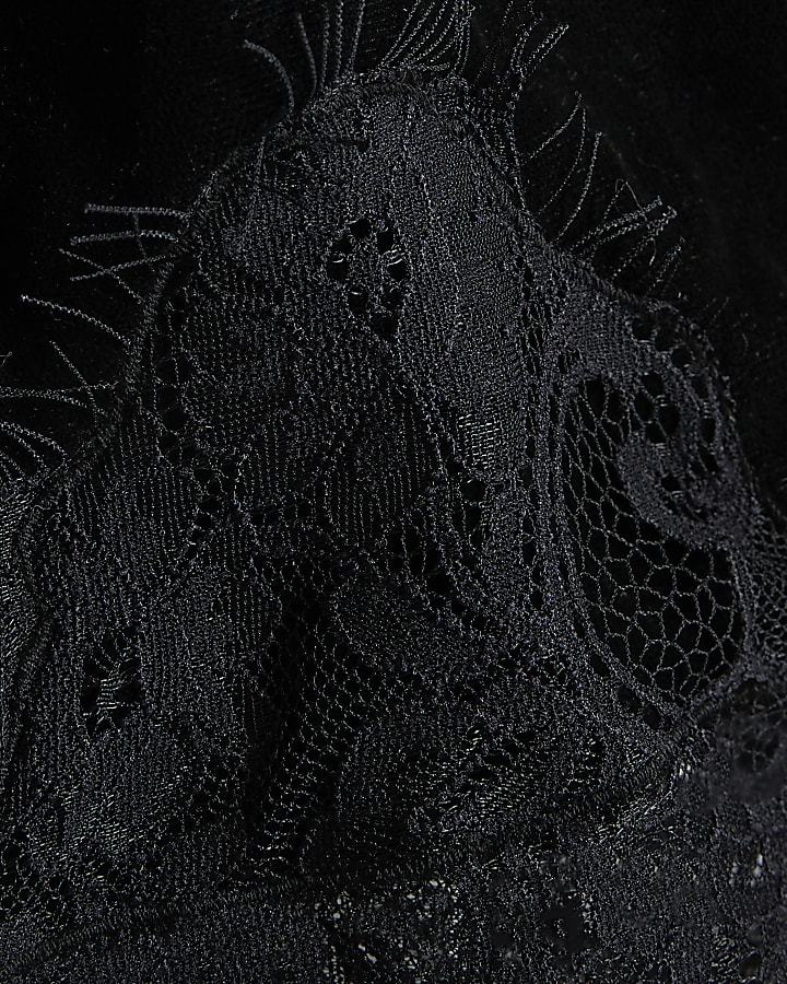 Black Velvet Lace Trim Mini Skirt