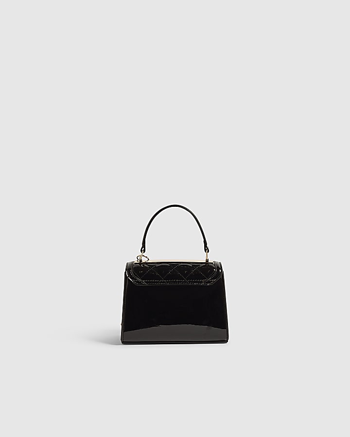 Black Quilted Mini Charm Tote Crossbody Bag