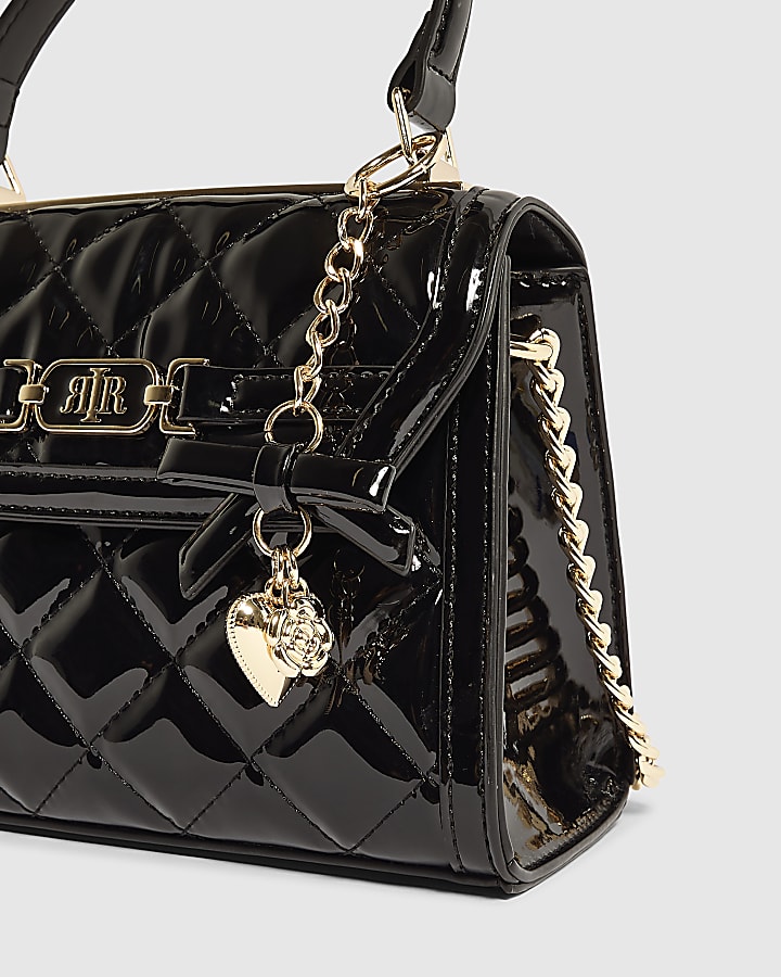 Black Quilted Mini Charm Tote Crossbody Bag