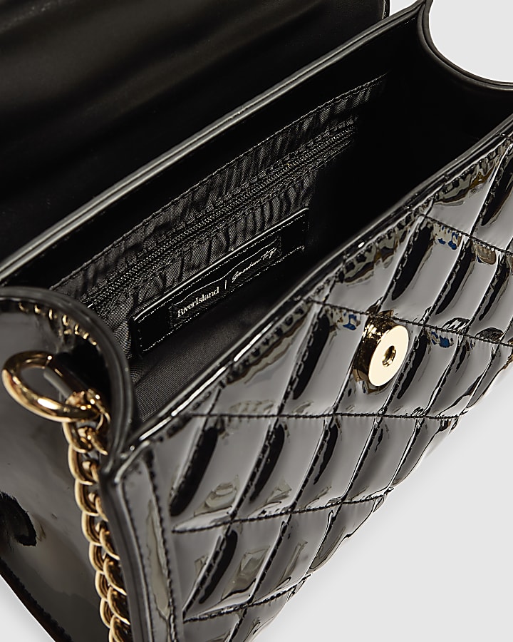 Black Quilted Mini Charm Tote Crossbody Bag