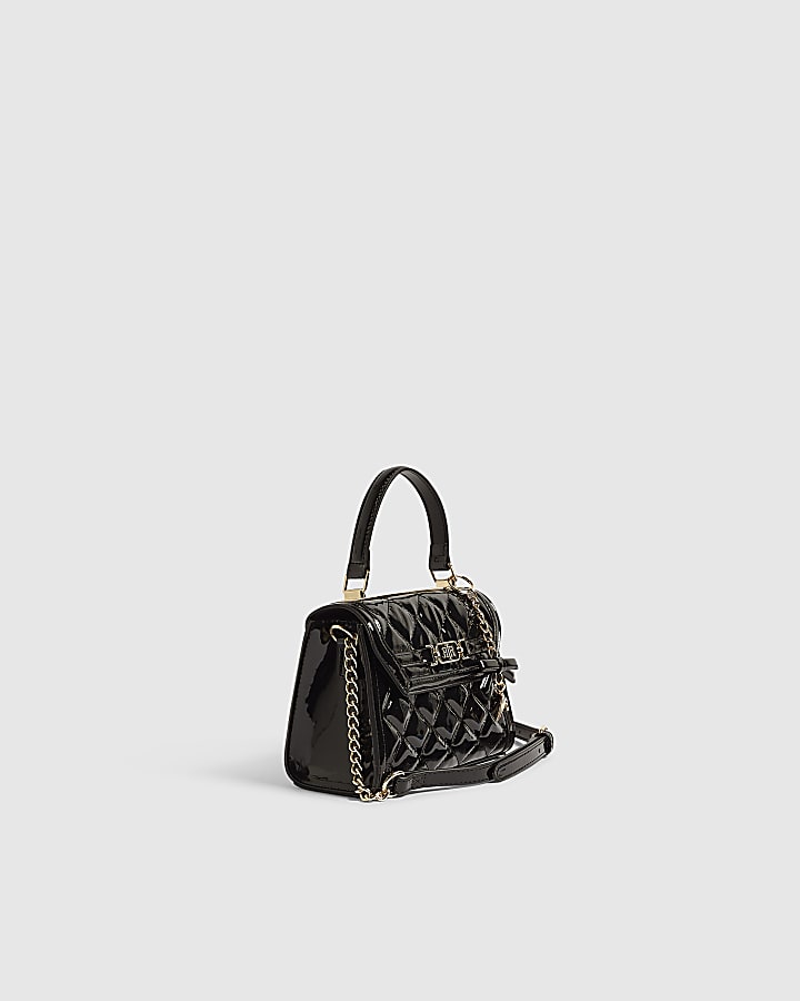 Black Quilted Mini Charm Tote Crossbody Bag