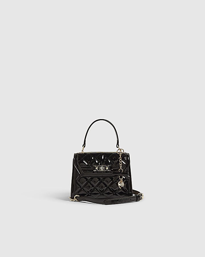 Black Quilted Mini Charm Tote Crossbody Bag