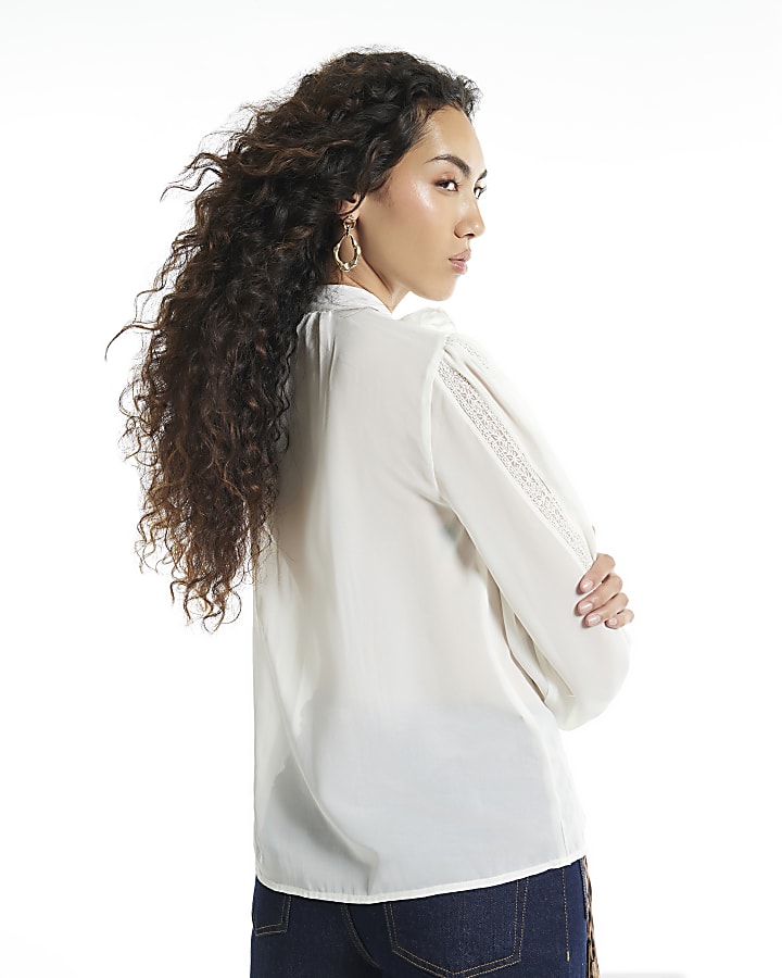 Cream Pintuck Ruffle Blouse