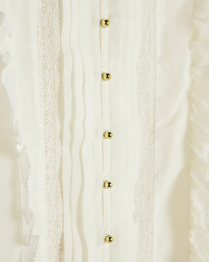 Cream Pintuck Ruffle Blouse