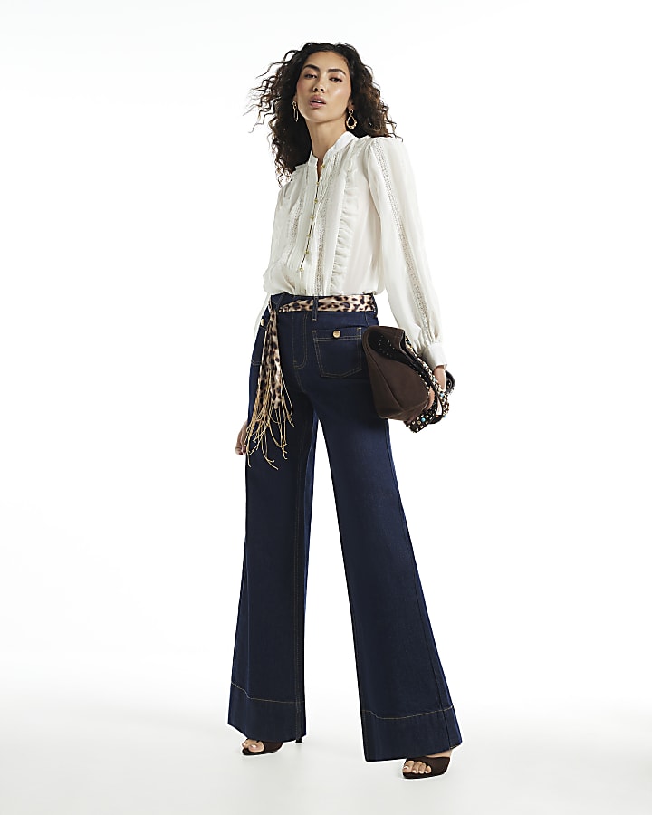 Cream Pintuck Ruffle Blouse