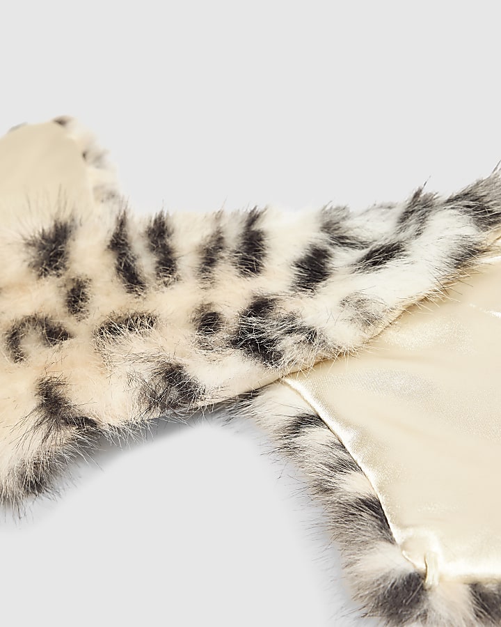 Beige Faux Fur Short Leopard Print Collar