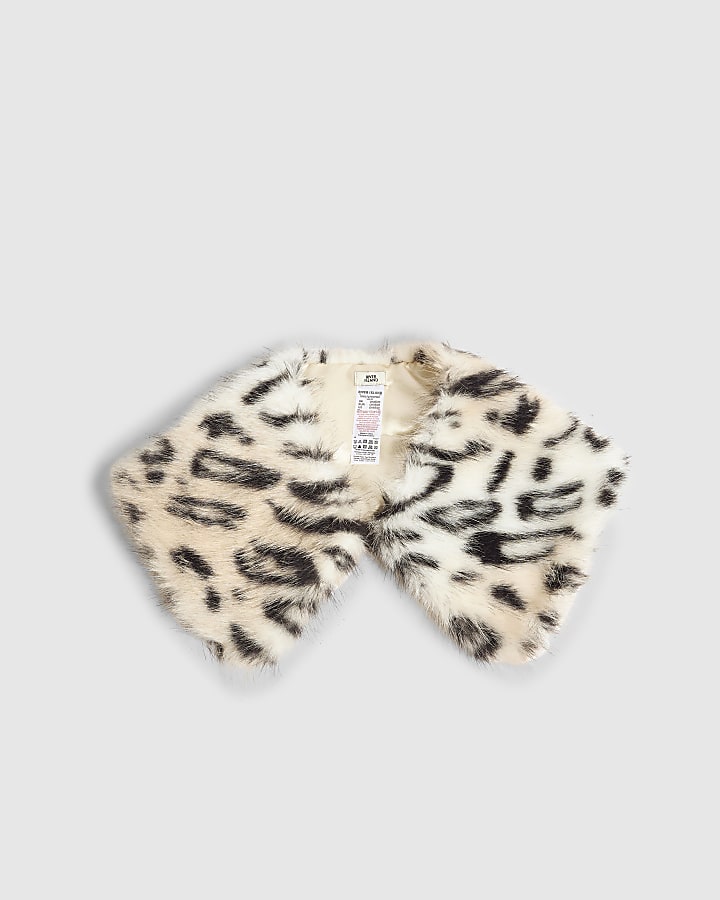 Beige Faux Fur Short Leopard Print Collar
