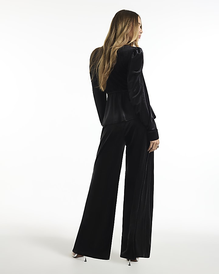 Black Velvet Wide Leg Trousers