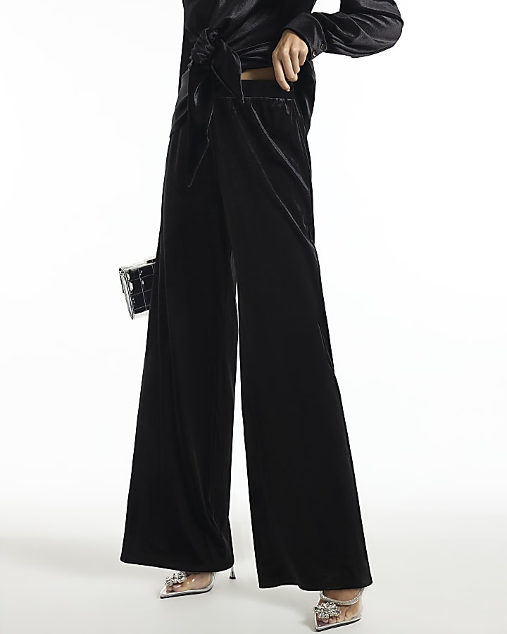 Black Velvet Wide Leg Trousers