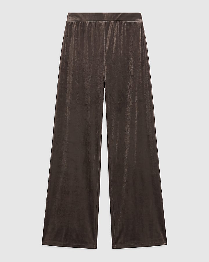 Brown Velvet Wide Leg Trousers