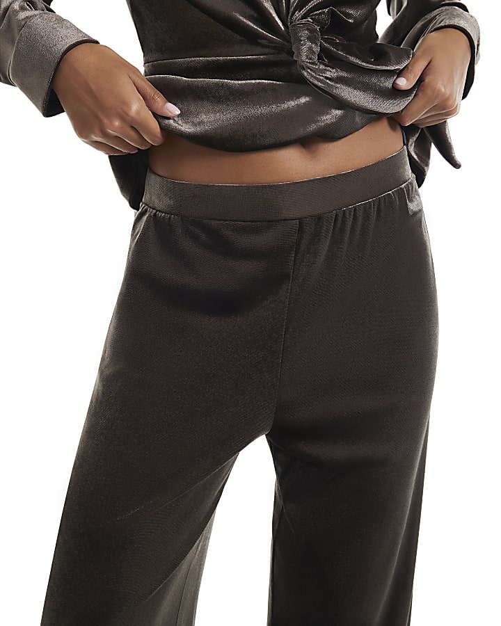 Brown Velvet Wide Leg Trousers
