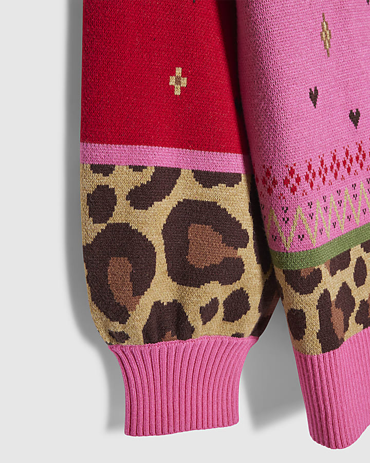 Pink Leopard Fair Aisle Cardigan
