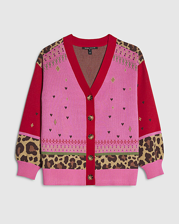 Pink Leopard Fair Aisle Cardigan