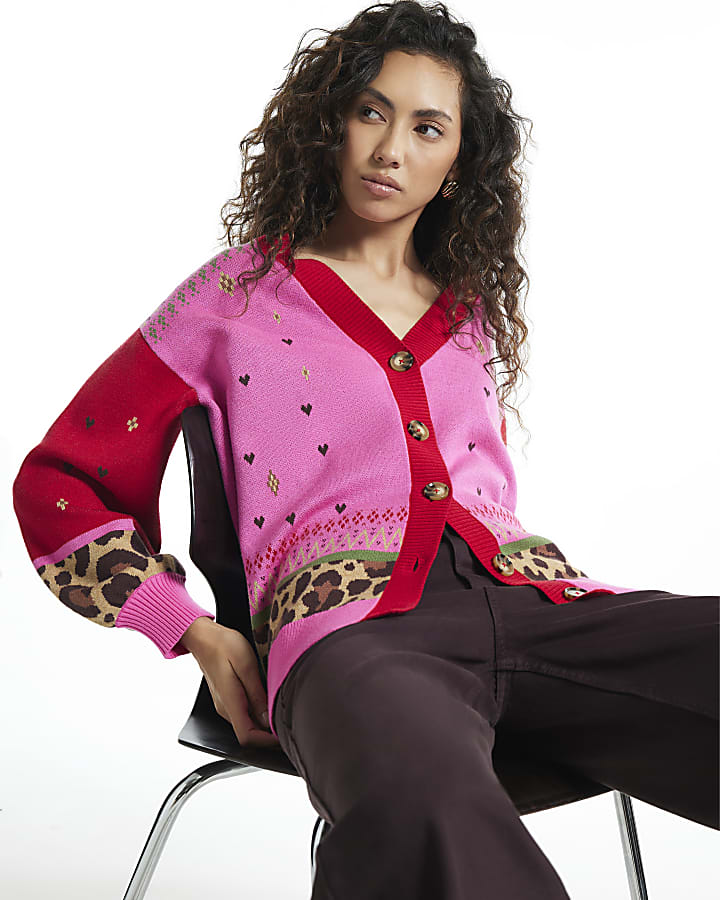 Pink Leopard Fair Aisle Cardigan