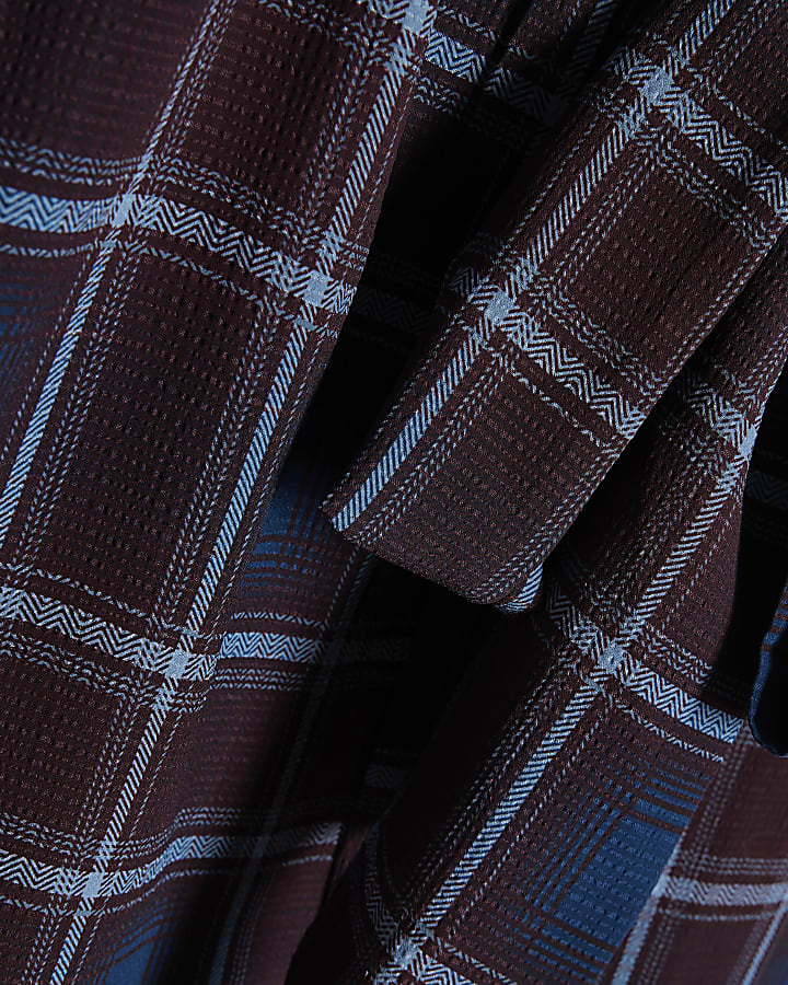 Burgundy Textured Check Pussybow Blouse