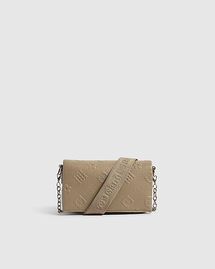 Beige Embossed Monogram Crossbody Bag