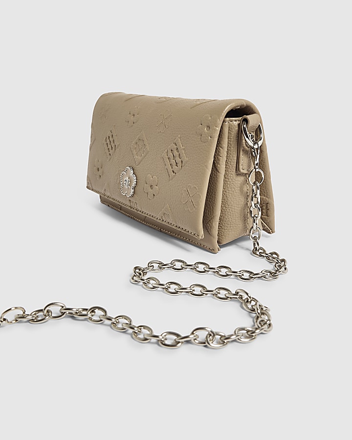 Beige Embossed Monogram Crossbody Bag