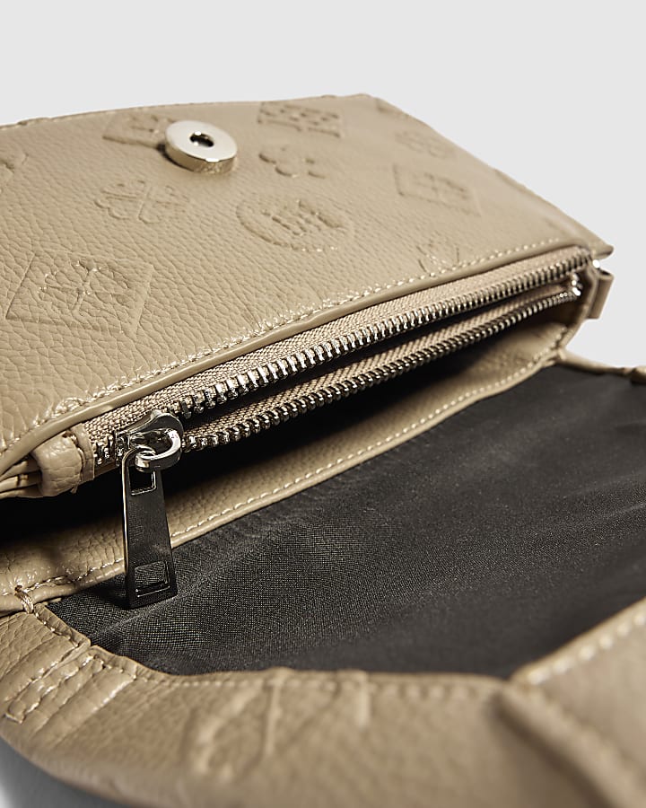 Beige Embossed Monogram Crossbody Bag