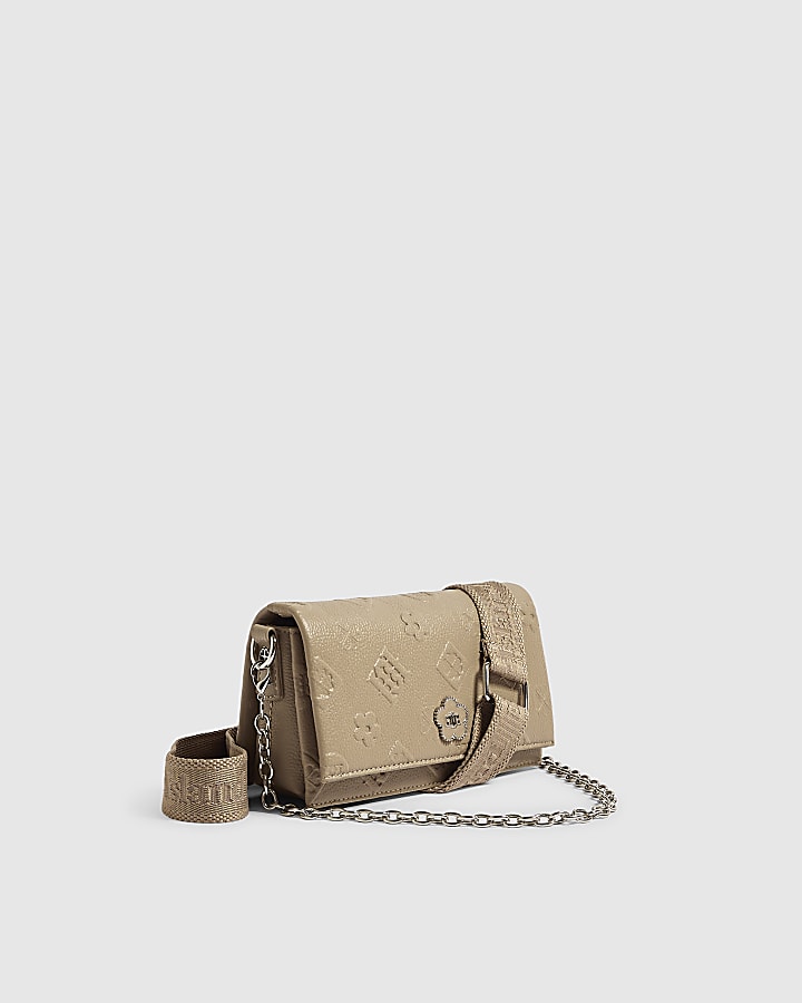 Beige Embossed Monogram Crossbody Bag