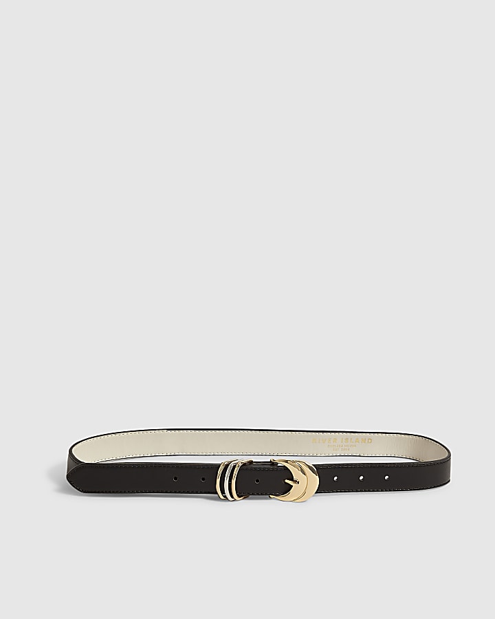 Black Faux Leather Mixed Metal Keeper Belt