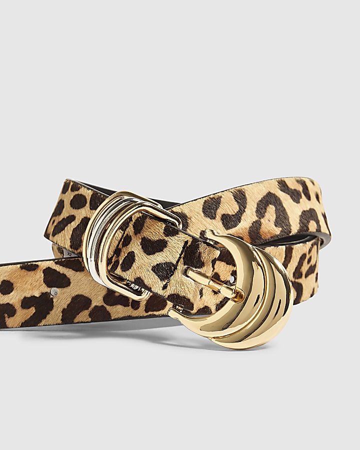 Beige Animal Print Hair On Leather Belt