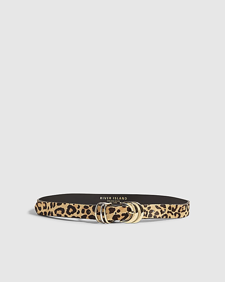 Beige Animal Print Hair On Leather Belt