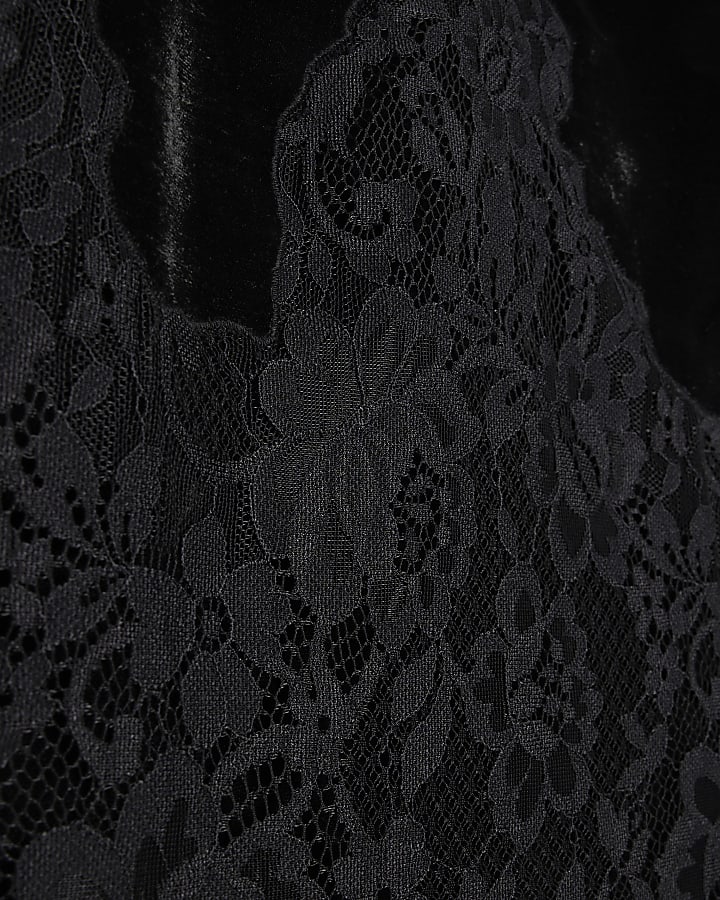 Black Velvet Lace Trim Mini Slip Dress